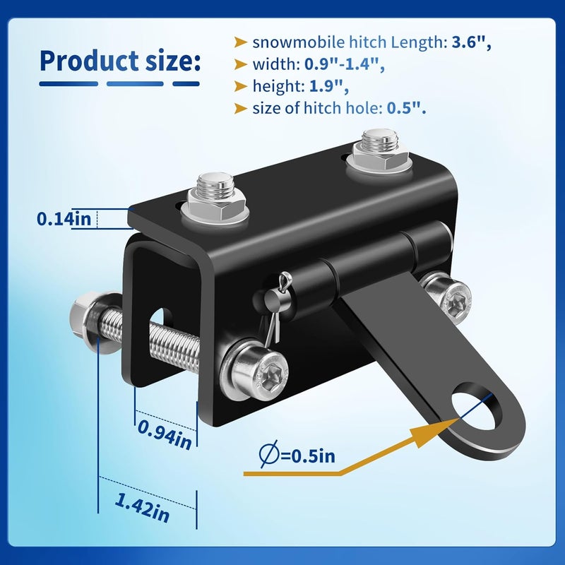 AQBB Universal Snowmobile Bumper Hitch Tongue Type Tow Carrier Compatible with Ski Doo Polaris REV Arctic Cat Yamaha and More, Adjustable Heavy-Duty Steel Sled Trailer Towing Hitch Hook - Image 5